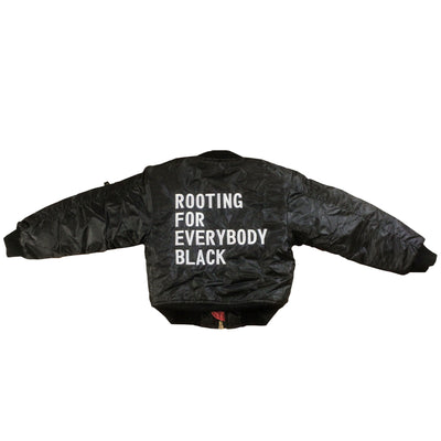 Rooting For Everybody Black Unisex Kids Bomber Flight Jacket - The Carter Brand - Black By Popular Demand - Rooting For Everybody Black - Black Pride Apparel