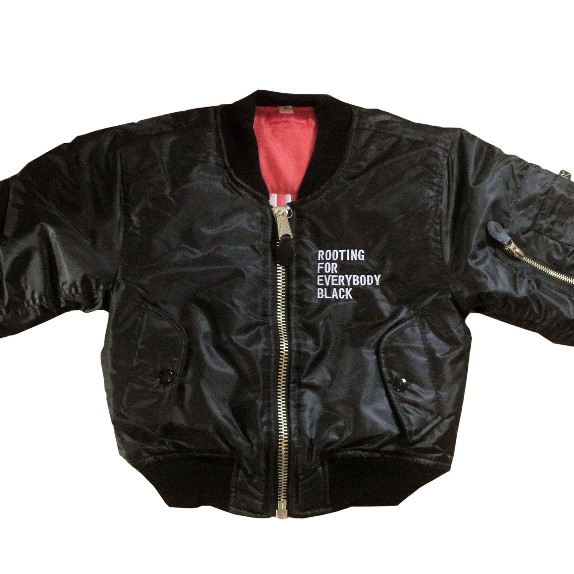 Rooting For Everybody Black Unisex Kids Bomber Flight Jacket - The Carter Brand - Black By Popular Demand - Rooting For Everybody Black - Black Pride Apparel