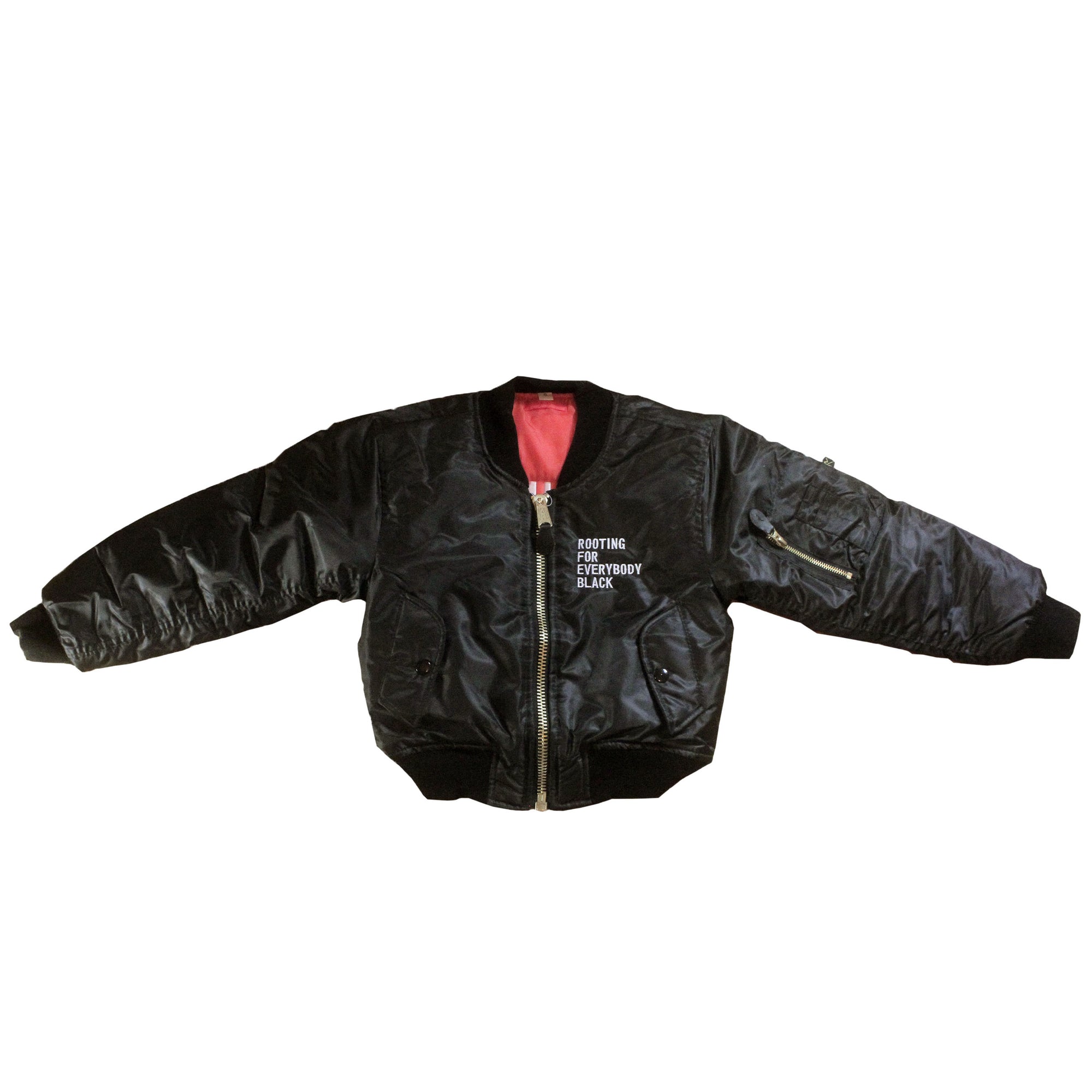 Rooting For Everybody Black Unisex Kids Bomber Flight Jacket - The Carter Brand - Black By Popular Demand - Rooting For Everybody Black - Black Pride Apparel