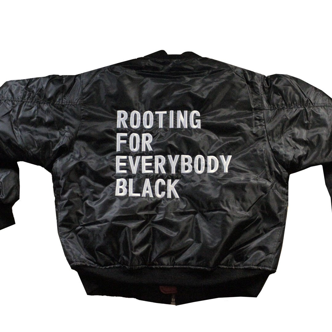 Rooting For Everybody Black Bomber Jacket - The Carter Brand - Black By Popular Demand - Rooting For Everybody Black - Black Pride Apparel