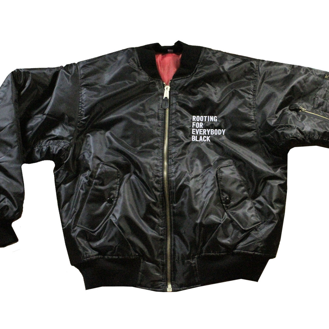 Rooting For Everybody Black Bomber Jacket - The Carter Brand - Black By Popular Demand - Rooting For Everybody Black - Black Pride Apparel